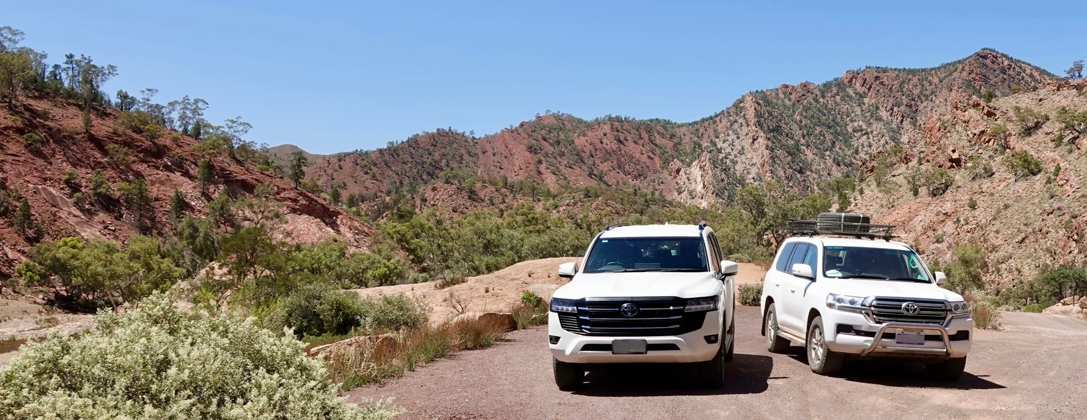 our 2 4wd vehicles in the Brachina Gorge on tour